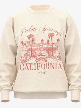 PINK Victoria's Secret Cream Crewneck with Pink Palm Springs Graphic